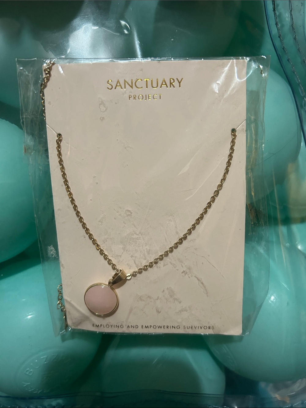Gold Necklace with Pink Pendant